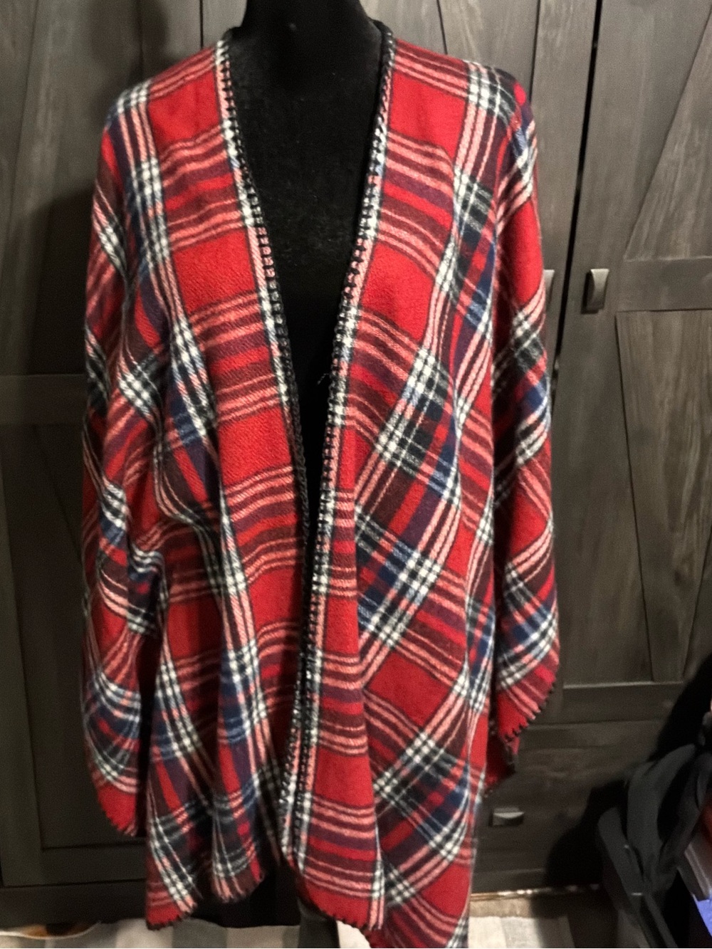Woolrich Red Plaid Open-Front Cape